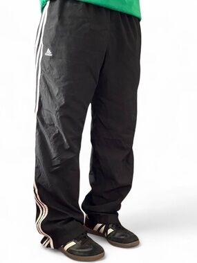 Vintage Adidas Track Pants Size M Black White Sweatpants Baggy Y2K Wide Leg USA